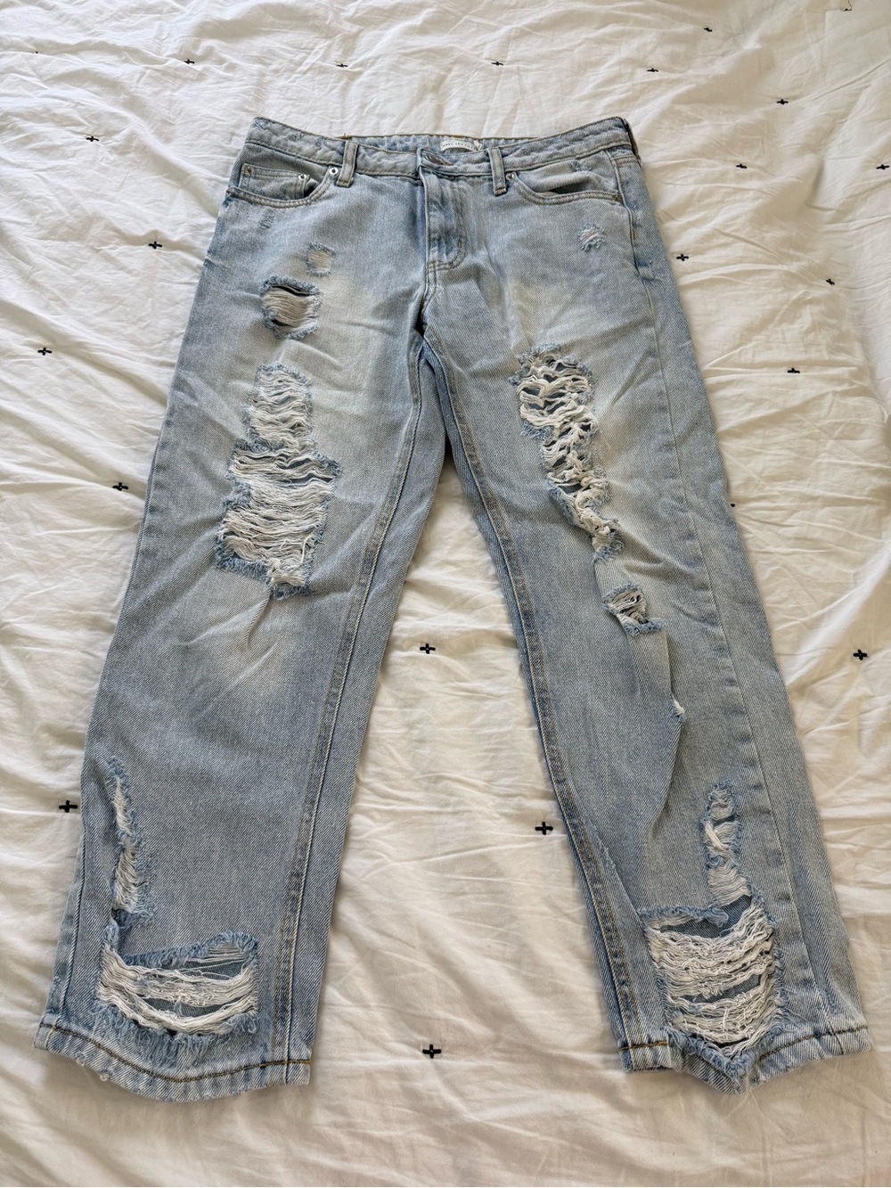 Avec Les Filles Light Blue Distressed Straight Jeans